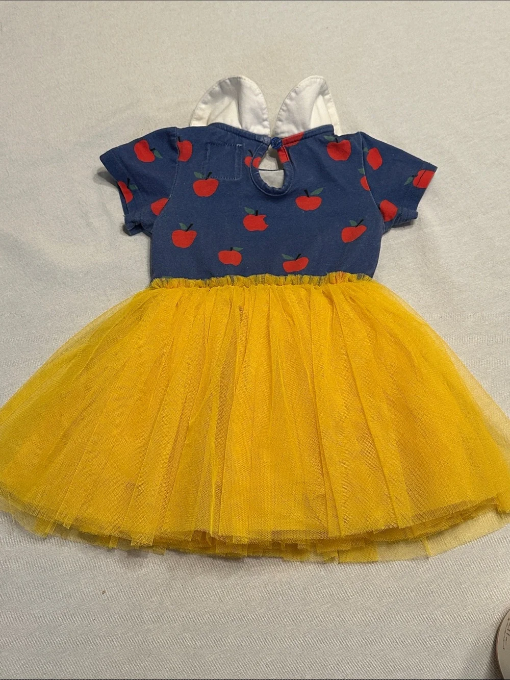 Taylor Joelle Snow White Inspired Navy Apple Print Dress with Yellow Tulle Skirt